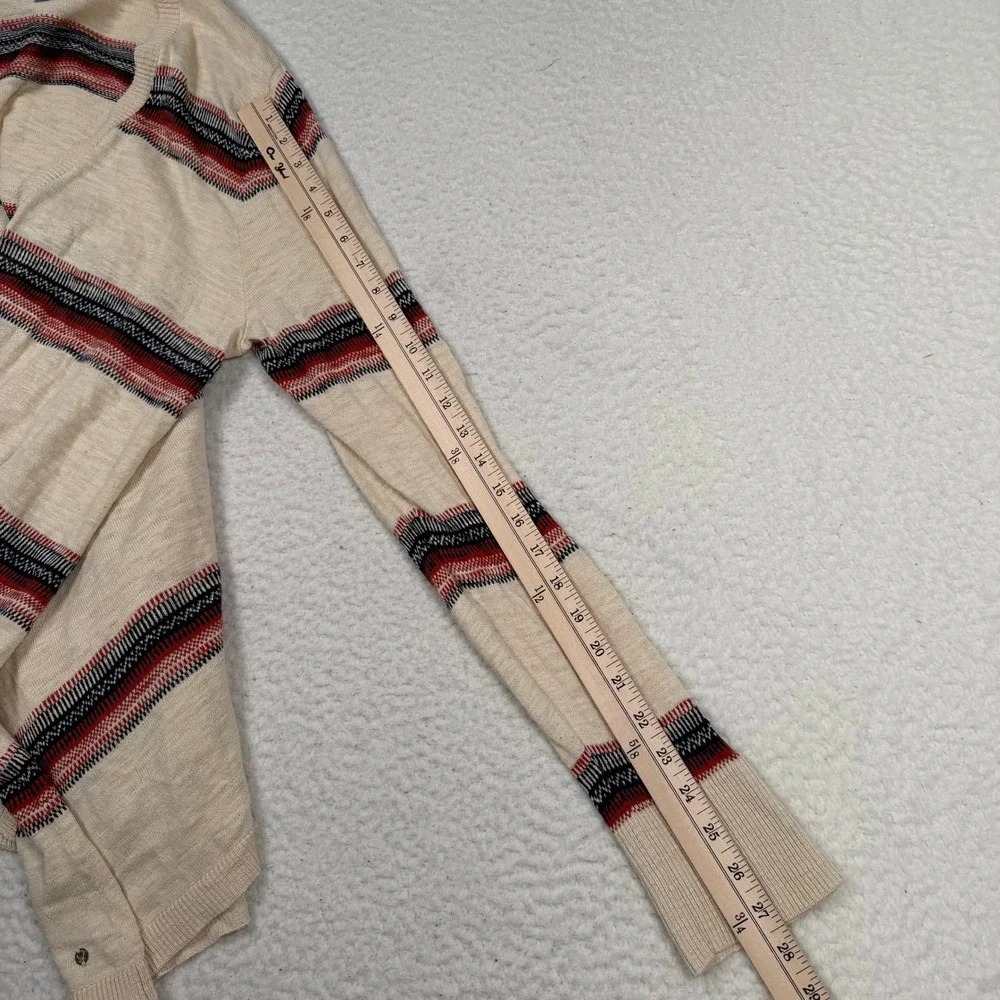 Eddie‎ Bauer Cardigan Sweater Womens XL Cream Striped Open Front Cotton Light